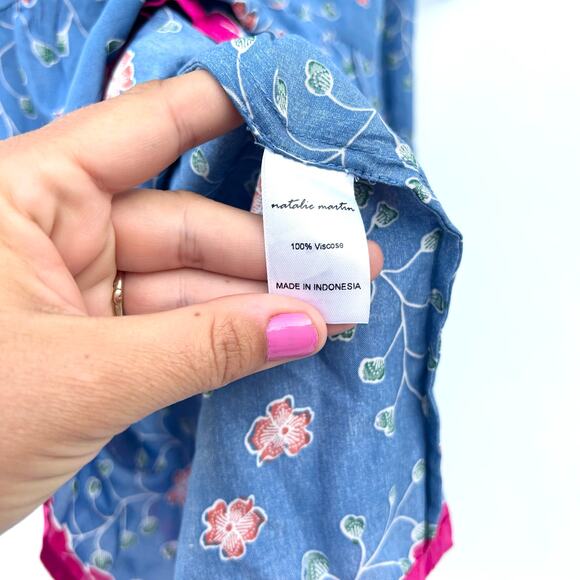 New Natalie Martin Stevie Dress Short Mini Boho Pinwheel Denim Blue Flowers XS - Picture 14 of 15